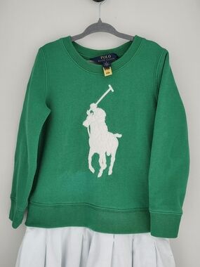 Polo by Ralph Lauren Girls' Emerald Green Crewneck Sweatshirt with White Pony